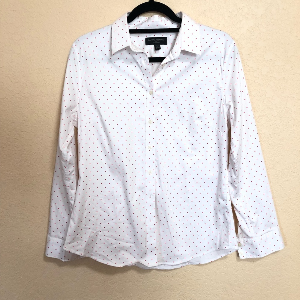 ⭐️Banana Republic 12 P White & Red Polka Dot Shirt